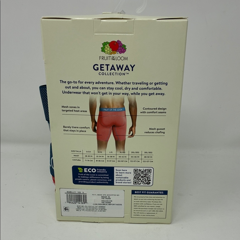 Fruit of the Loom Men's Getaway Breathable Long Leg Boxer Brief - Size S, M, XL - Picture 2 of 7